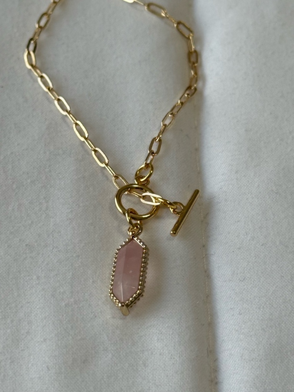 NWT- Mesablue Gold Chain Necklace with Pink Hexagon Pendant - Women Jewelry